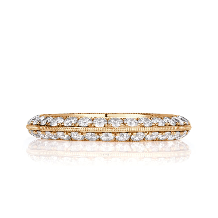 1.35ct Round Brilliant Cut Lab Diamond Knife Edge Eternity Band in 18K Champagne Yellow Gold