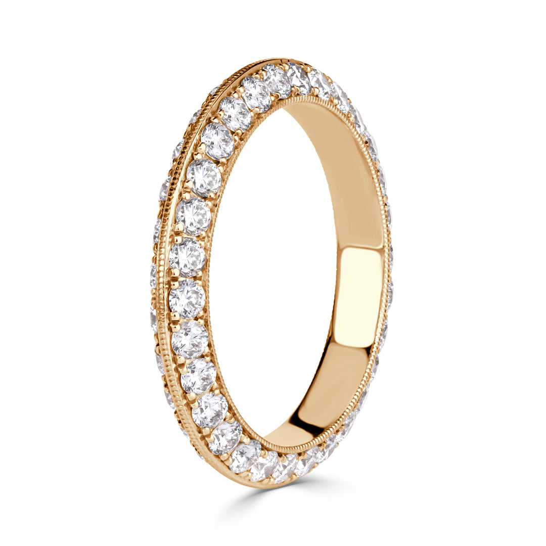 1.35ct Round Brilliant Cut Lab Diamond Knife Edge Eternity Band in 18K Champagne Yellow Gold