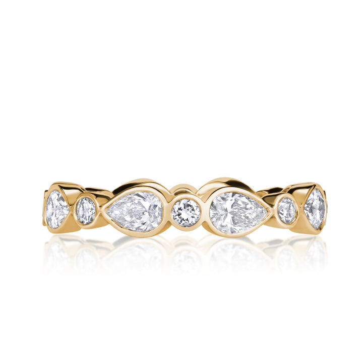 1.80ct Pear Shaped and Round Brilliant Cut Lab Diamond Eternity Band in 18K Champagne Yellow Gold