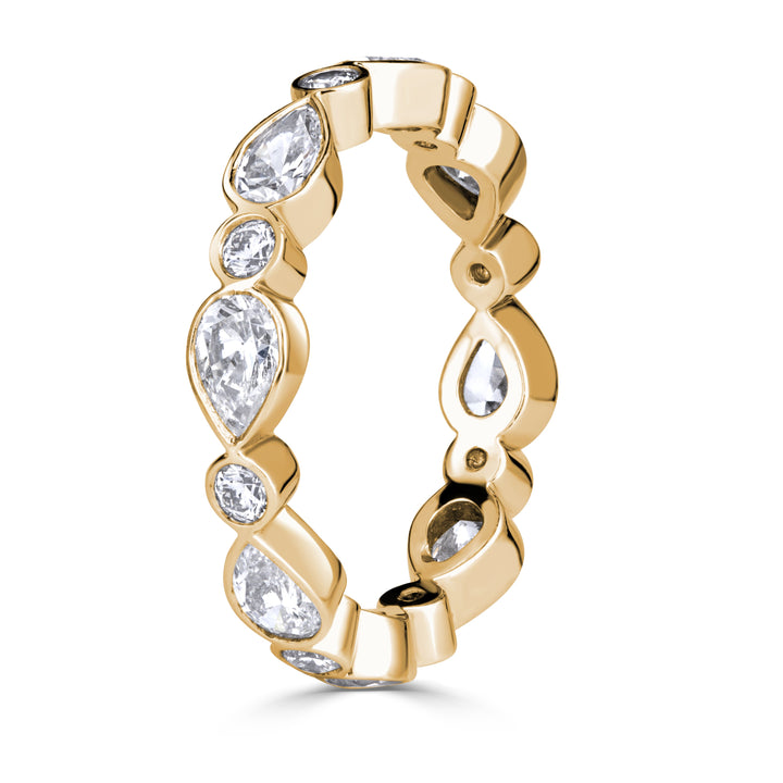 1.80ct Pear Shaped and Round Brilliant Cut Lab Diamond Eternity Band in 18K Champagne Yellow Gold