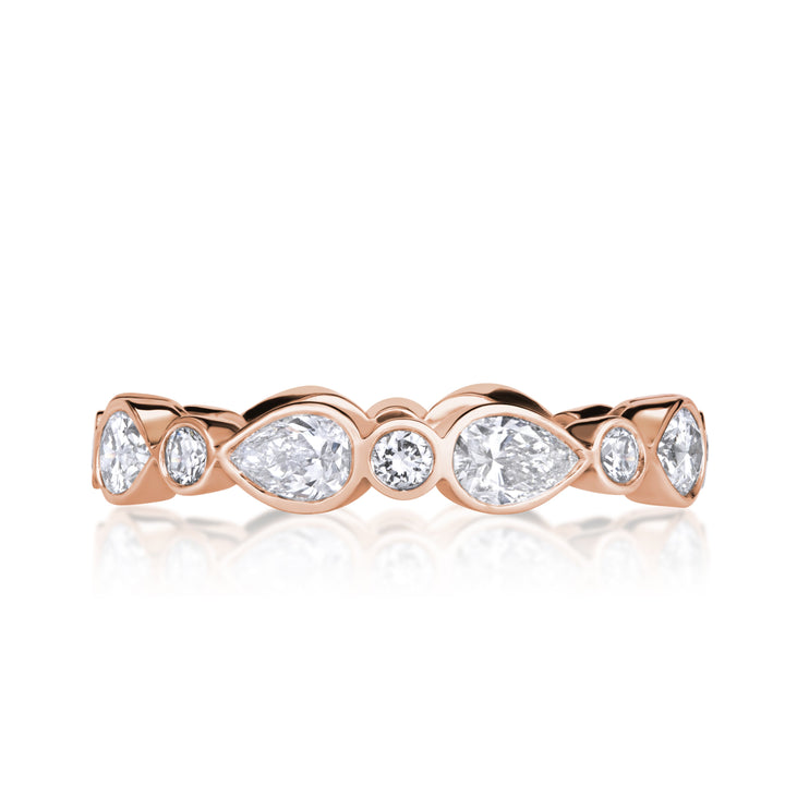 1.80ct Pear Shaped and Round Brilliant Cut Lab Diamond Eternity Band in 18K Rose Gold