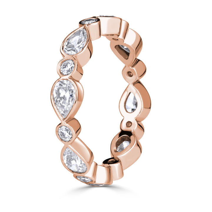 1.80ct Pear Shaped and Round Brilliant Cut Lab Diamond Eternity Band in 18K Rose Gold