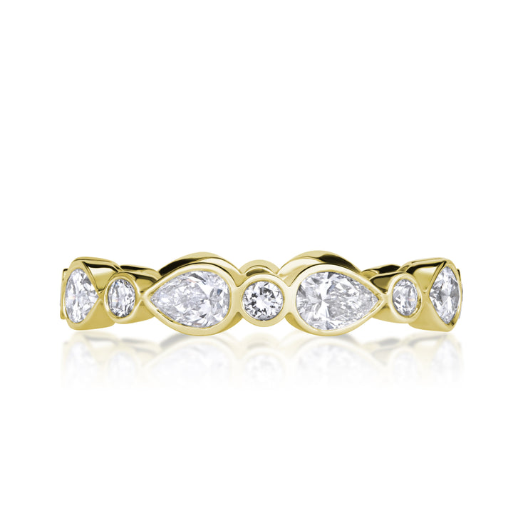 1.80ct Pear Shaped and Round Brilliant Cut Lab Diamond Eternity Band in 18K Yellow Gold