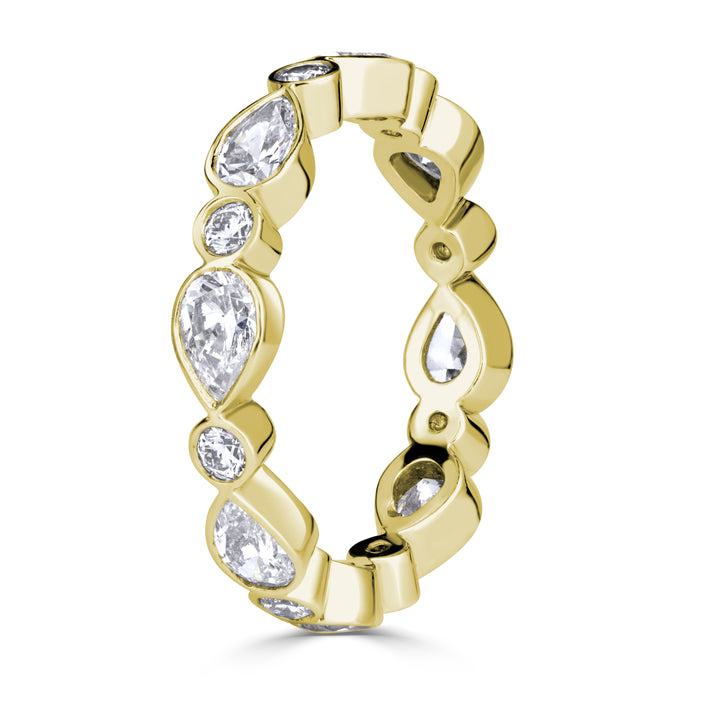 1.80ct Pear Shaped and Round Brilliant Cut Lab Diamond Eternity Band in 18K Yellow Gold