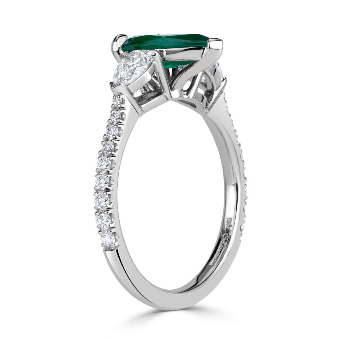 1.99ct Pear Shaped Green Emerald and Lab Lab Diamond Engagement Ring