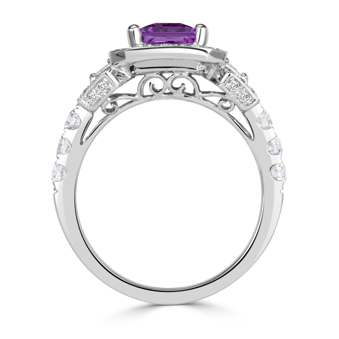 2.00ct Princess Cut Pink Sapphire and Lab Lab Diamond Engagement Ring