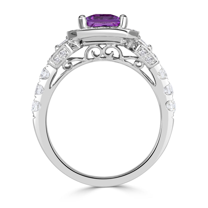 2.00ct Princess Cut Pink Sapphire and Lab Lab Diamond Engagement Ring