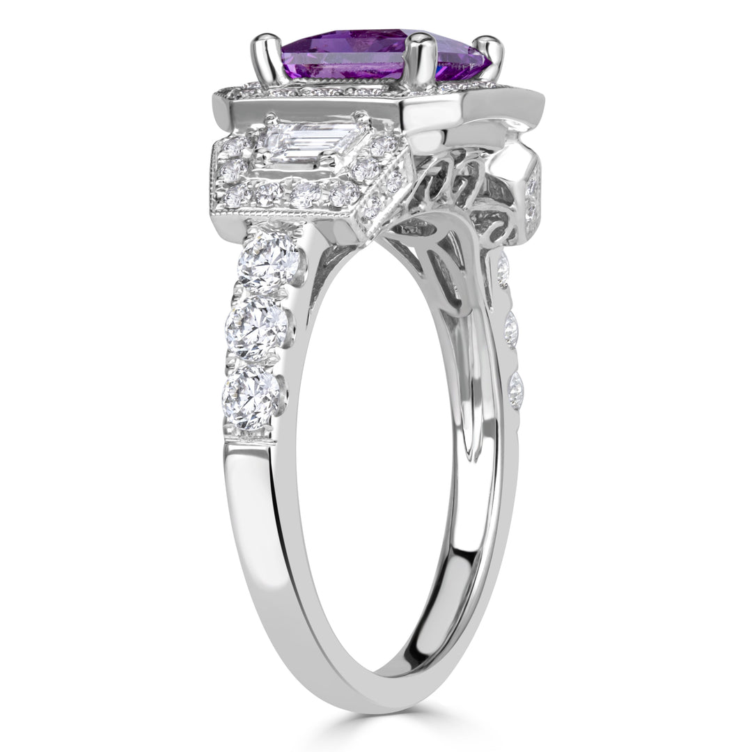 2.00ct Princess Cut Pink Sapphire and Lab Lab Diamond Engagement Ring