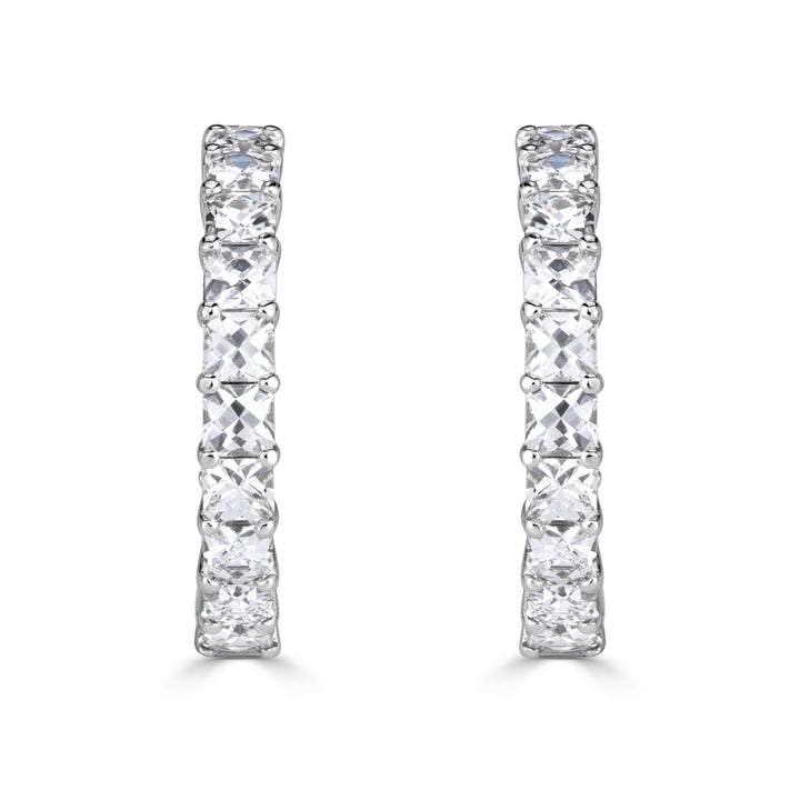 3.76ct Pixel Cut Lab Diamond Hoop Earrings in 18K White Gold