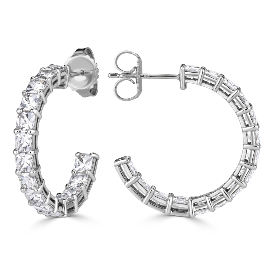 3.76ct Pixel Cut Lab Diamond Hoop Earrings in 18K White Gold