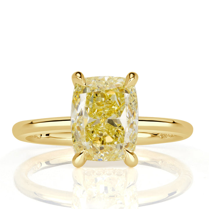 2.70ct Fancy Yellow Cushion Cut Lab Diamond Engagement Ring