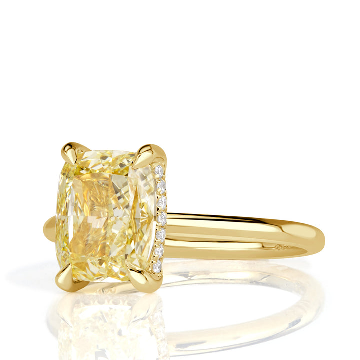 2.70ct Fancy Yellow Cushion Cut Lab Diamond Engagement Ring