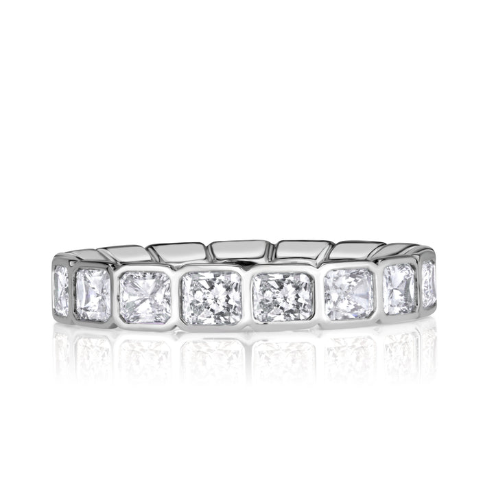 2.53ct Radiant Cut Lab Diamond Bezel Set Eternity Band in 18K White Gold