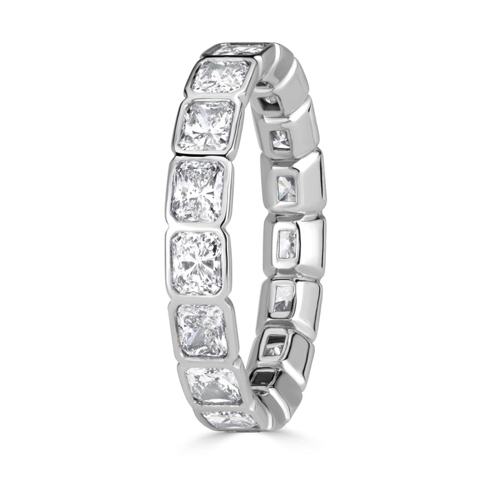 2.53ct Radiant Cut Lab Diamond Bezel Set Eternity Band in 18K White Gold