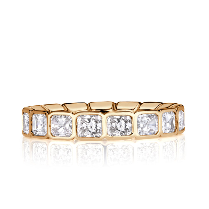 2.53ct Radiant Cut Lab Diamond Bezel Set Eternity Band in 18K Champagne Yellow Gold