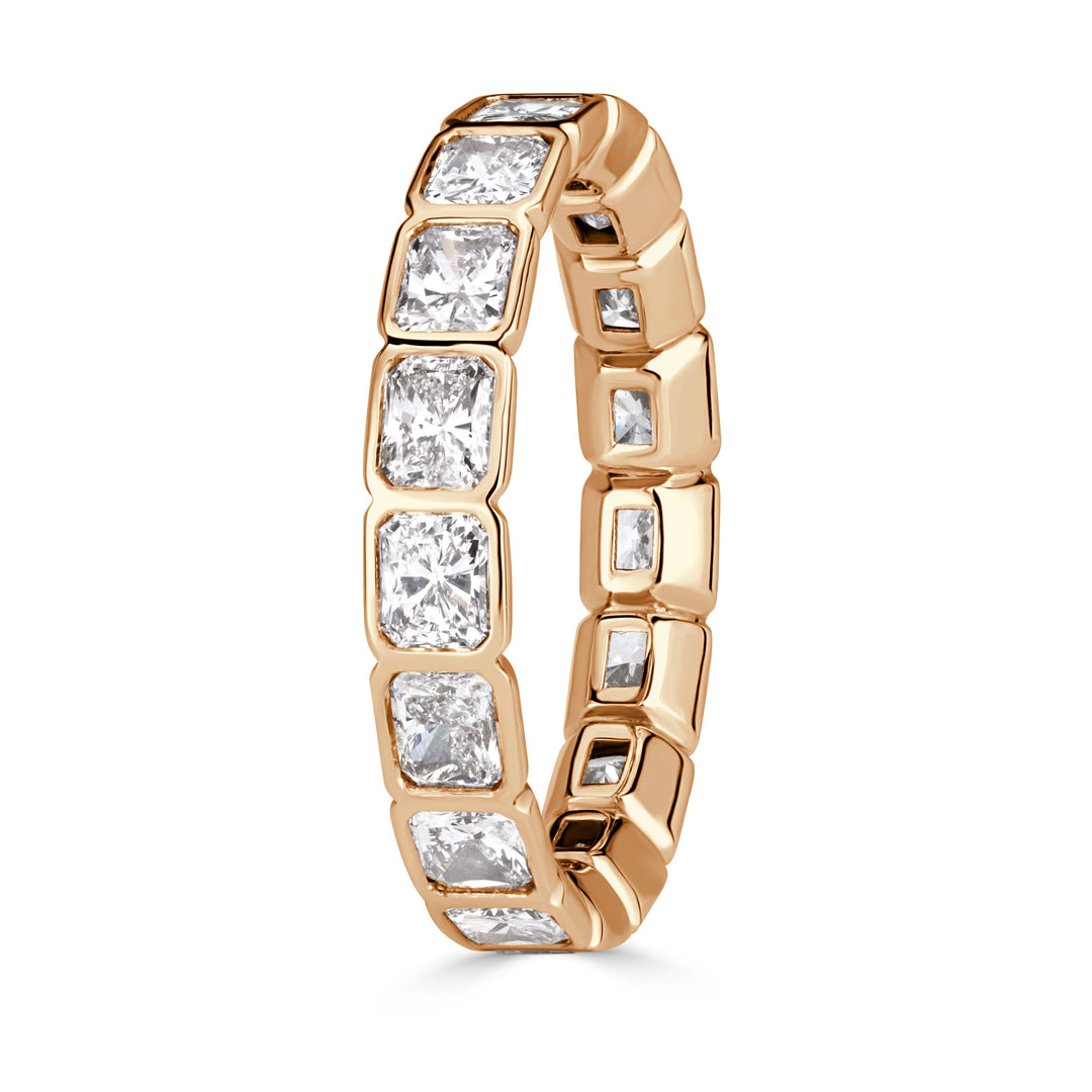 2.53ct Radiant Cut Lab Diamond Bezel Set Eternity Band in 18K Champagne Yellow Gold