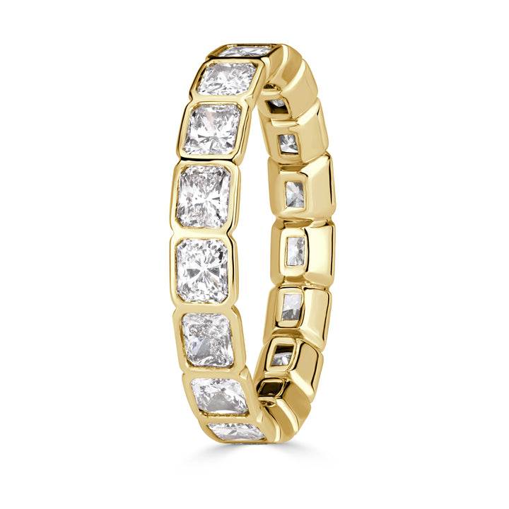 2.53ct Radiant Cut Lab Diamond Bezel Set Eternity Band in 18K Yellow Gold