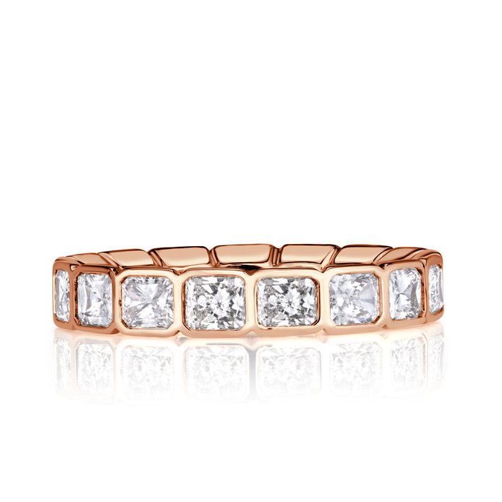 2.53ct Radiant Cut Lab Diamond Bezel Set Eternity Band in 18K Rose Gold