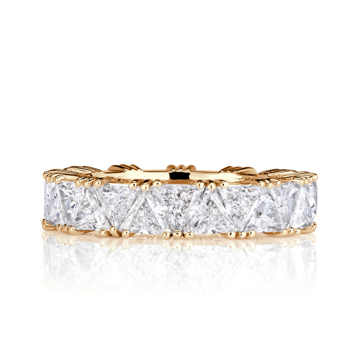 3.81ct Trillion Cut Lab Diamond Eternity Band in 18k Champagne Yellow Gold