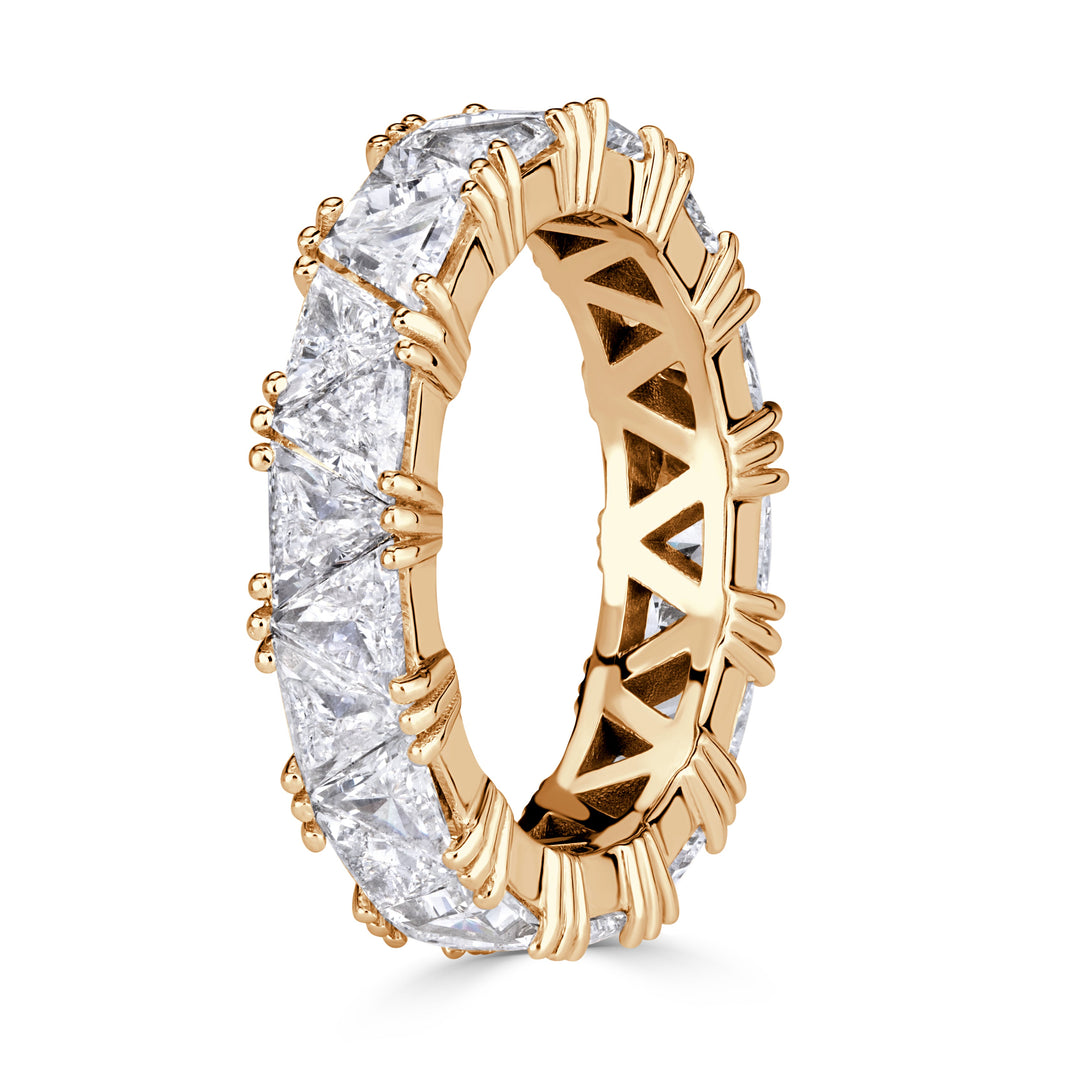 3.81ct Trillion Cut Lab Diamond Eternity Band in 18k Champagne Yellow Gold