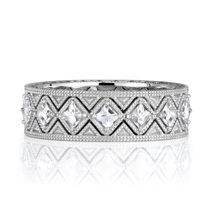 1.14ct Pixel Cut Lab Diamond Milgrain Eternity Band in 18K White Gold