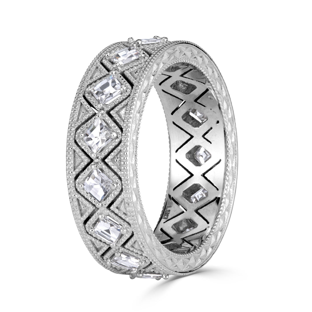 1.14ct Pixel Cut Lab Diamond Milgrain Eternity Band in 18K White Gold