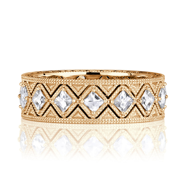 1.14ct Pixel Cut Lab Diamond Milgrain Eternity Band in 18K Champagne Yellow Gold