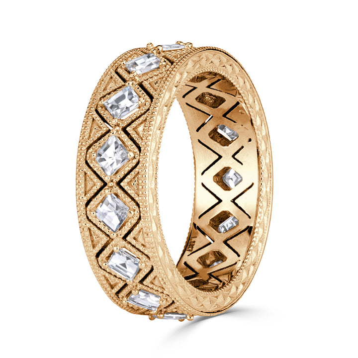 1.14ct Pixel Cut Lab Diamond Milgrain Eternity Band in 18K Champagne Yellow Gold