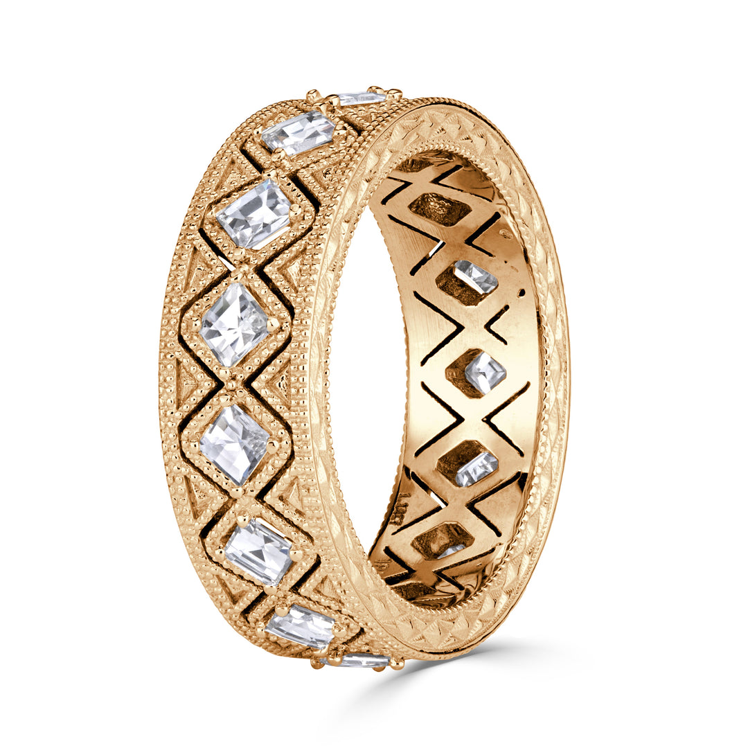 1.14ct Pixel Cut Lab Diamond Milgrain Eternity Band in 18K Champagne Yellow Gold