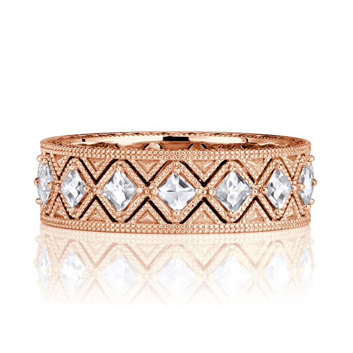 1.14ct Pixel Cut Lab Diamond Milgrain Eternity Band in 18K Rose Gold