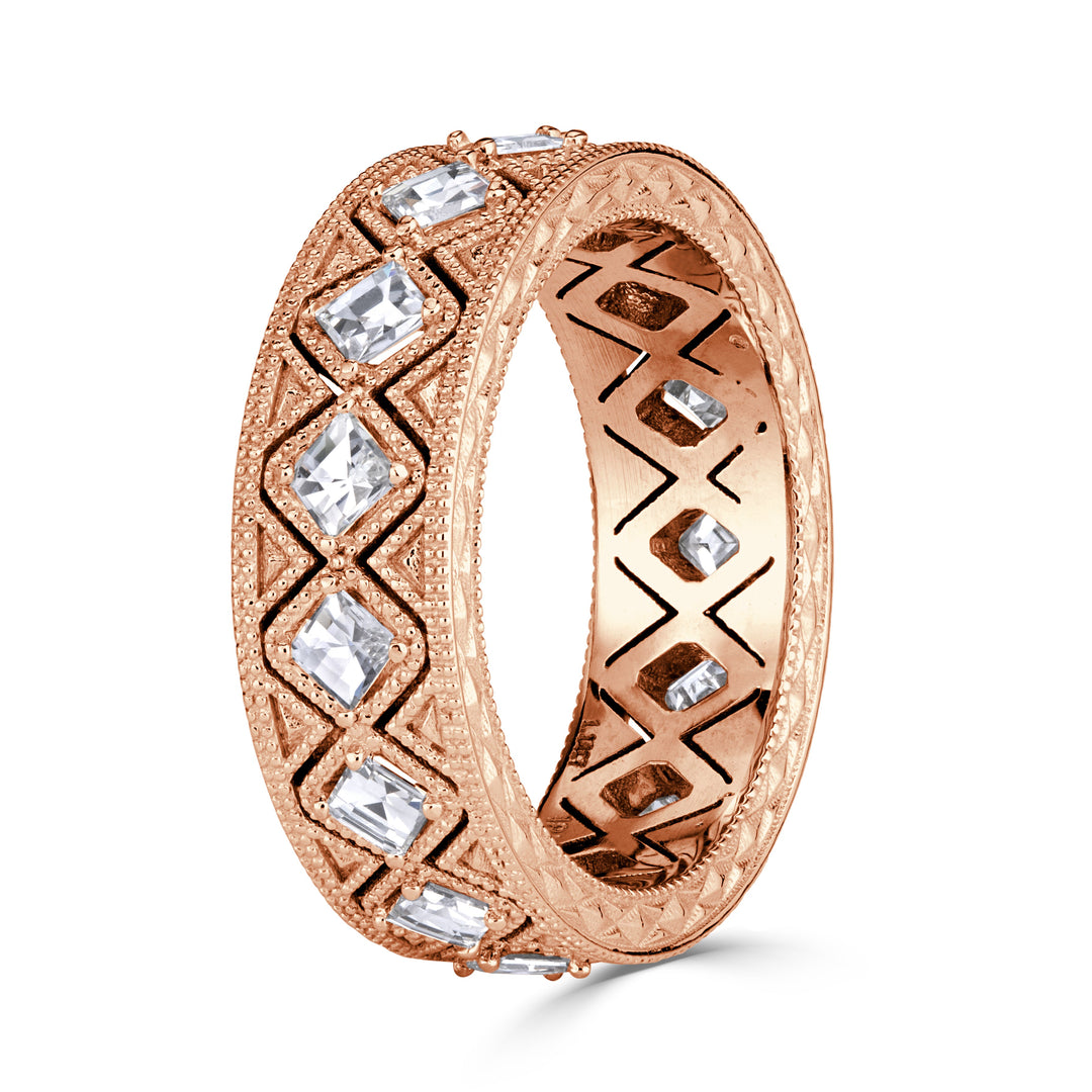 1.14ct Pixel Cut Lab Diamond Milgrain Eternity Band in 18K Rose Gold