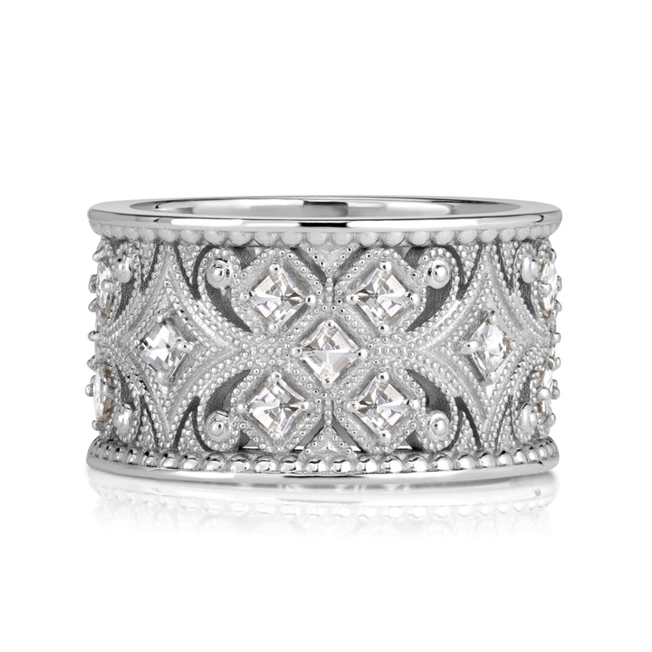 1.21ct Pixel Cut Lab Diamond Milgrain Cigar Band in 18K White Gold