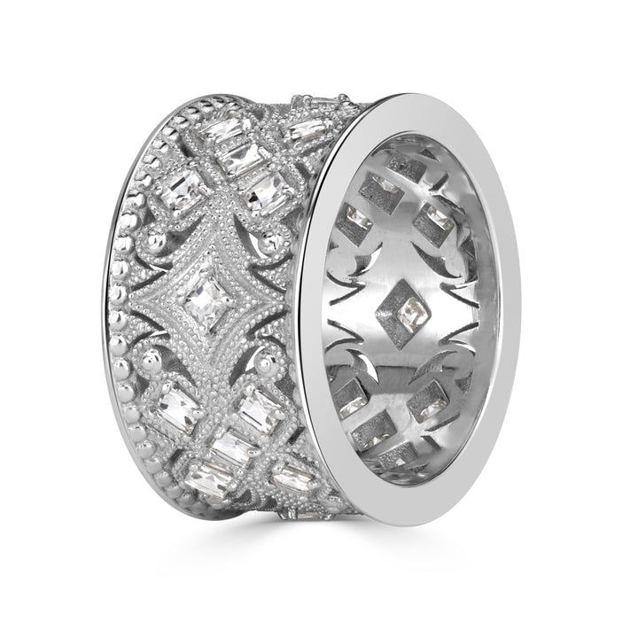 1.21ct Pixel Cut Lab Diamond Milgrain Cigar Band in 18K White Gold