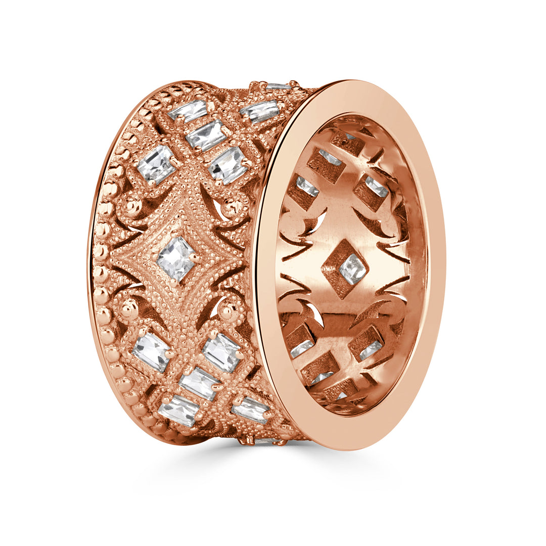 1.21ct Pixel Cut Lab Diamond Milgrain Cigar Band in 18K Rose Gold