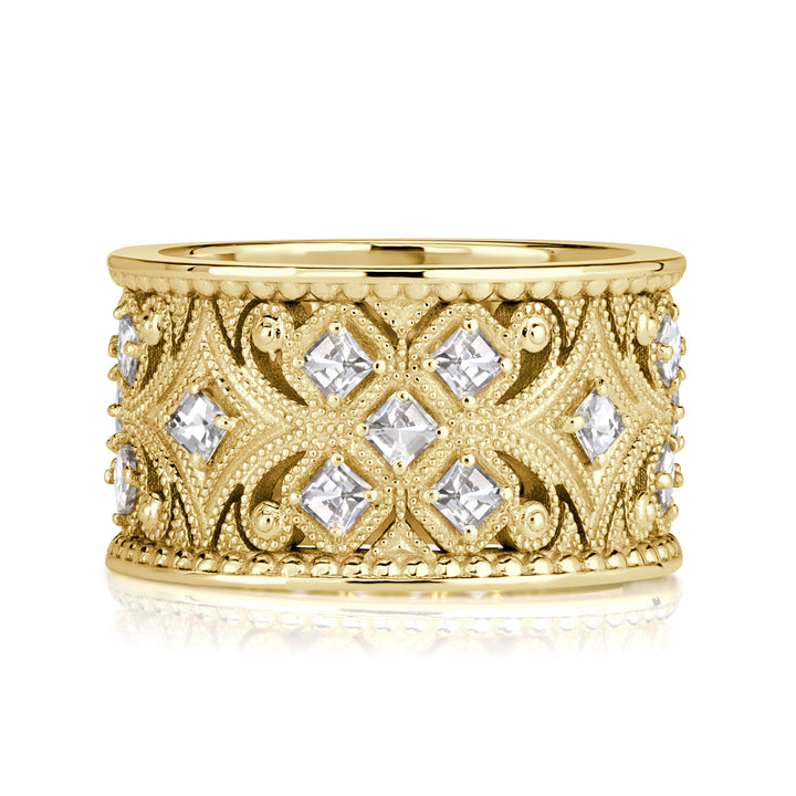 1.21ct Pixel Cut Lab Diamond Milgrain Cigar Band in 18K Yellow Gold