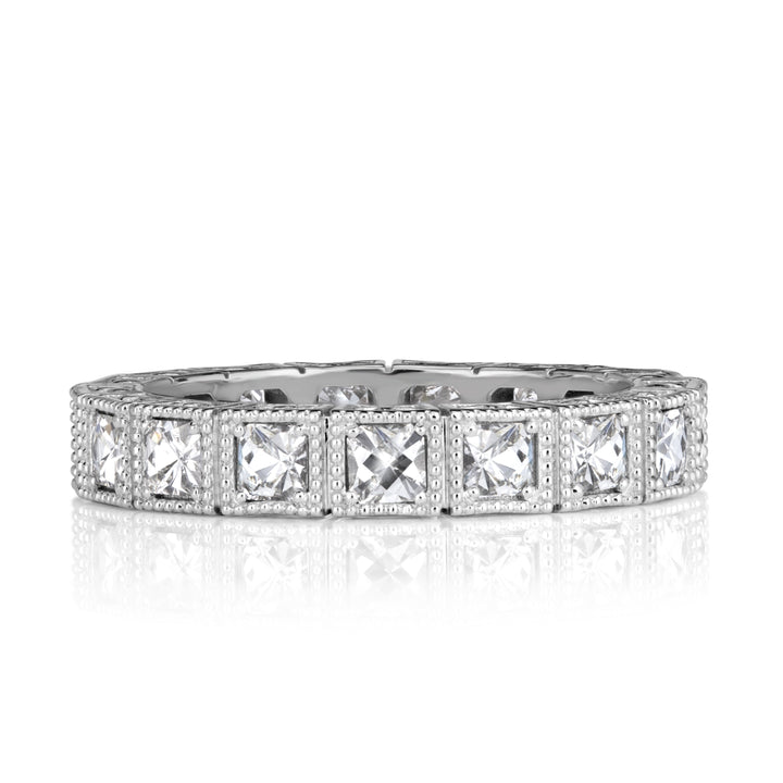 1.30 Pixel Cut Lab Diamond Milgrain Eternity Band in 18K White Gold