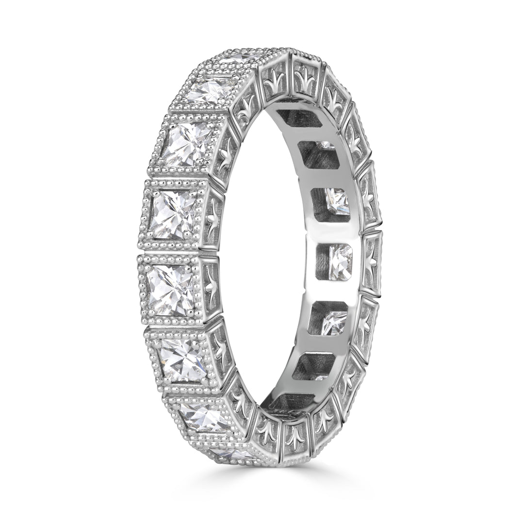 1.30 Pixel Cut Lab Diamond Milgrain Eternity Band in 18K White Gold