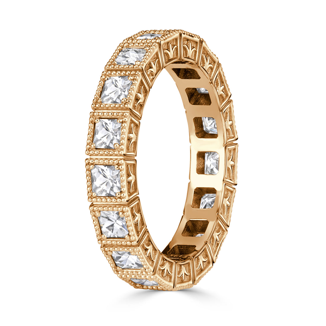 1.30 Pixel Cut Lab Diamond Milgrain Eternity Band in 18K Champagne Yellow Gold