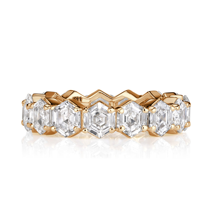 5.15 Hexagon Cut Lab Diamond Eternity Band in 18K Champagne Yellow Gold