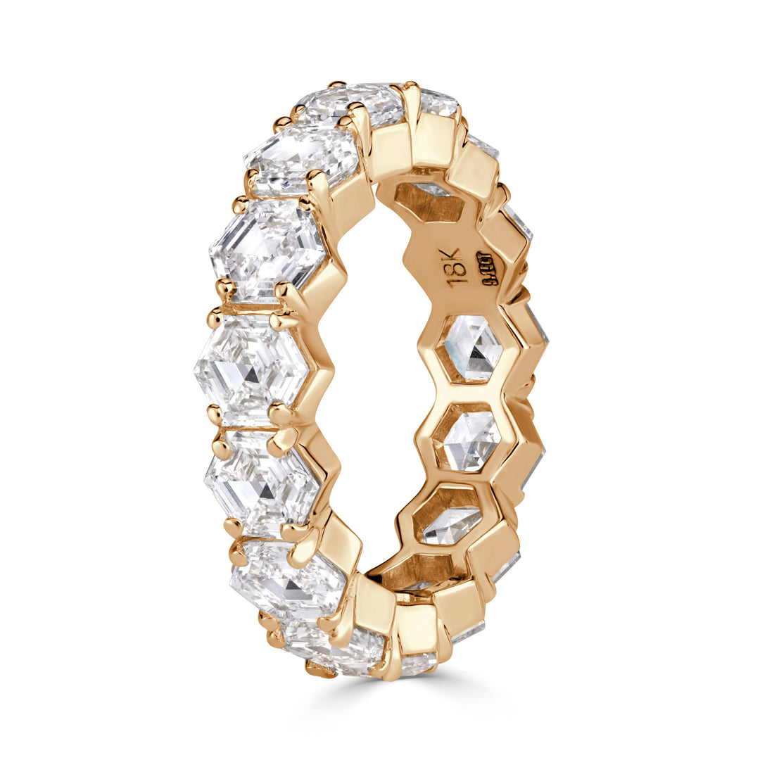 5.15 Hexagon Cut Lab Diamond Eternity Band in 18K Champagne Yellow Gold