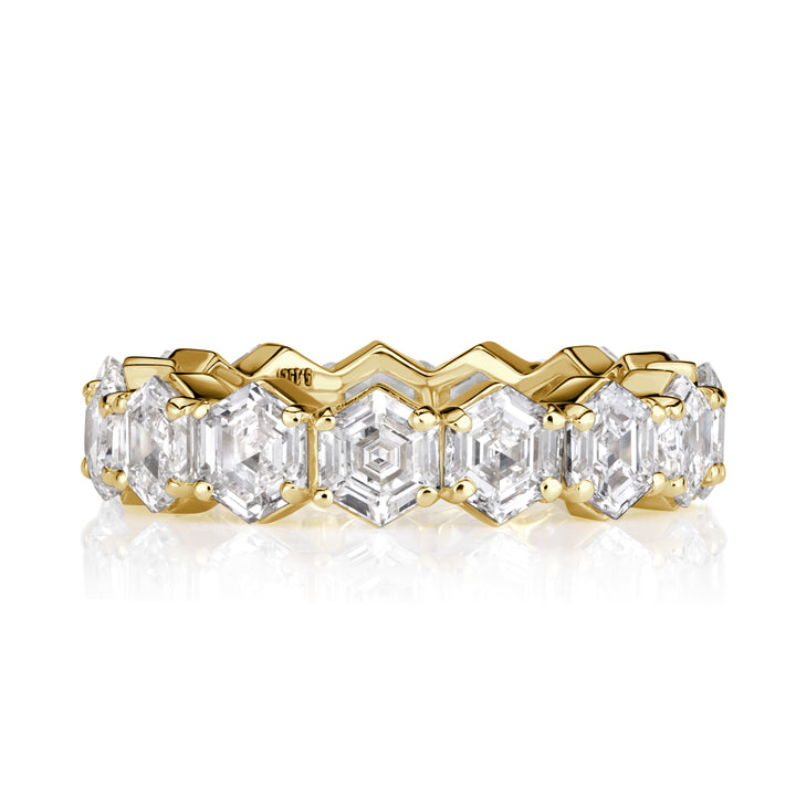 5.15 Hexagon Cut Lab Diamond Eternity Band in 18K Yellow Gold