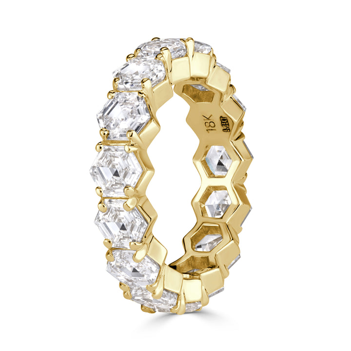 5.15 Hexagon Cut Lab Diamond Eternity Band in 18K Yellow Gold