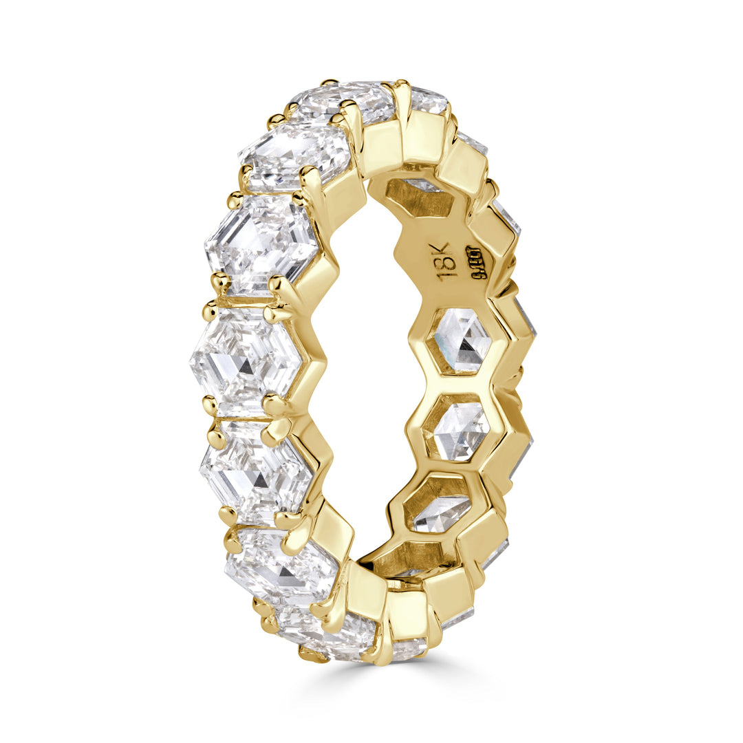 5.15 Hexagon Cut Lab Diamond Eternity Band in 18K Yellow Gold