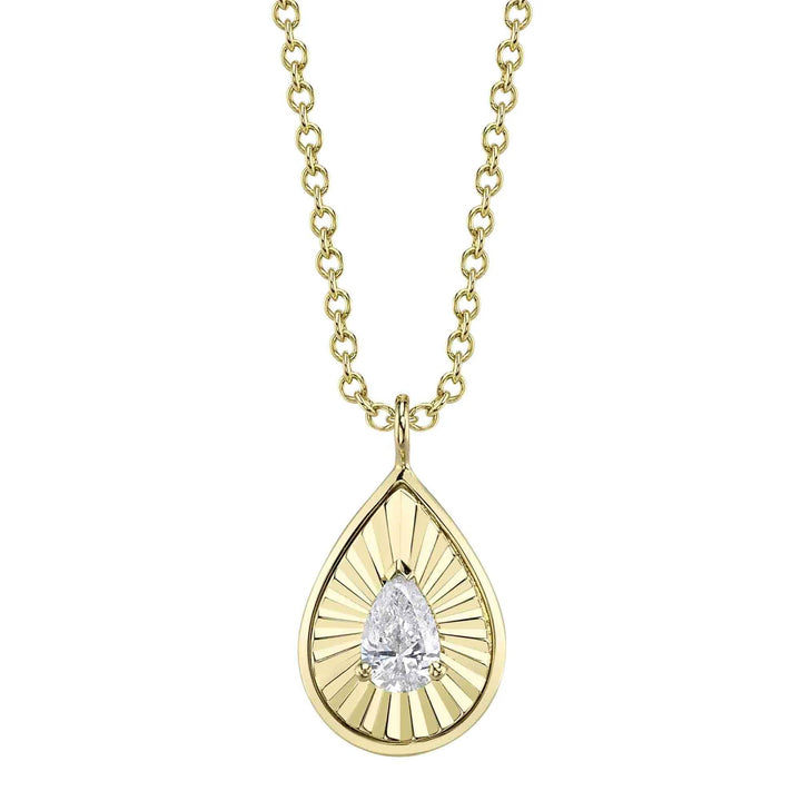 0.15ct Pear Shaped Lab Diamond Fluted Pendant in 14K Yellow Gold