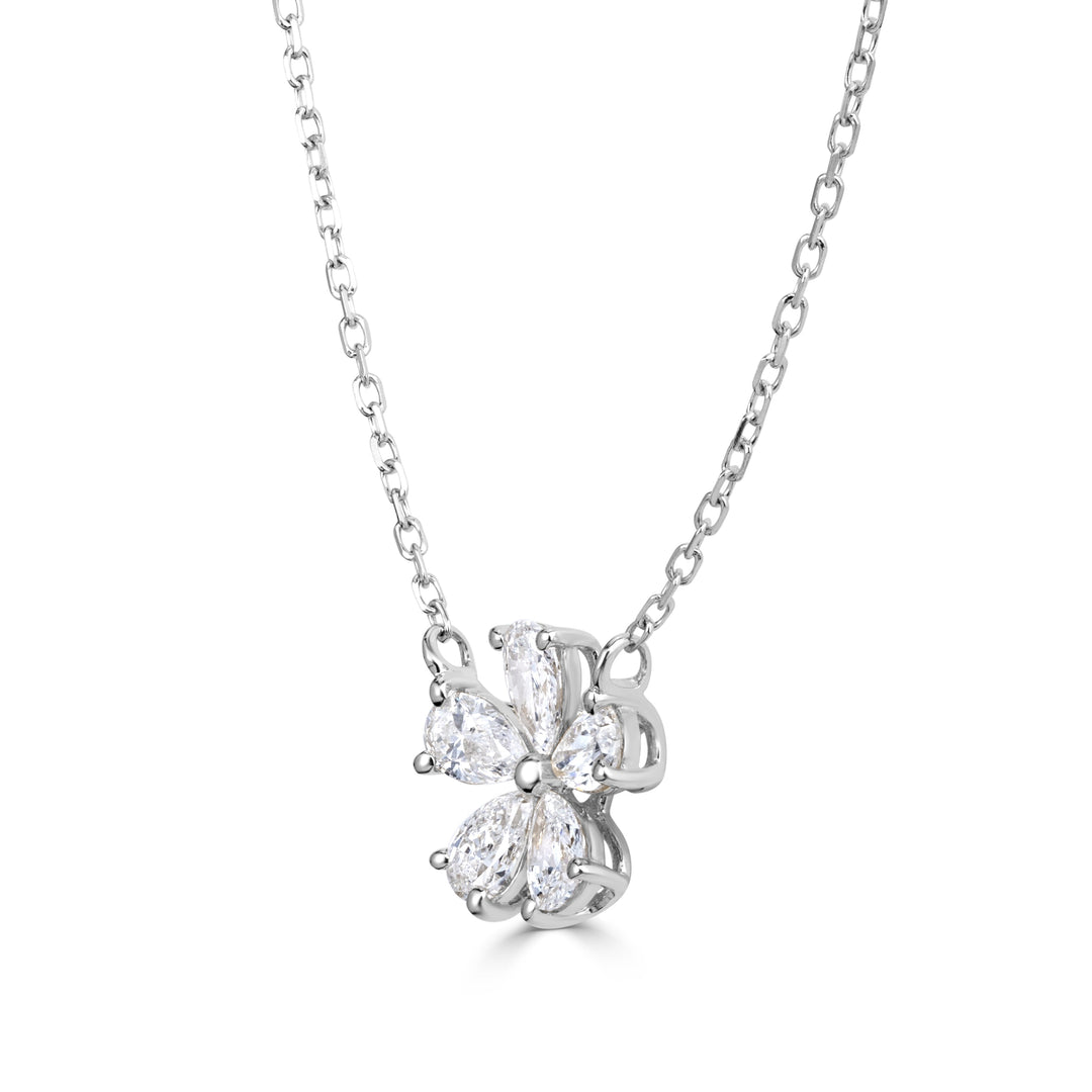 0.48ct Pear Shaped Lab Diamond Floral Pendant in 18K White Gold