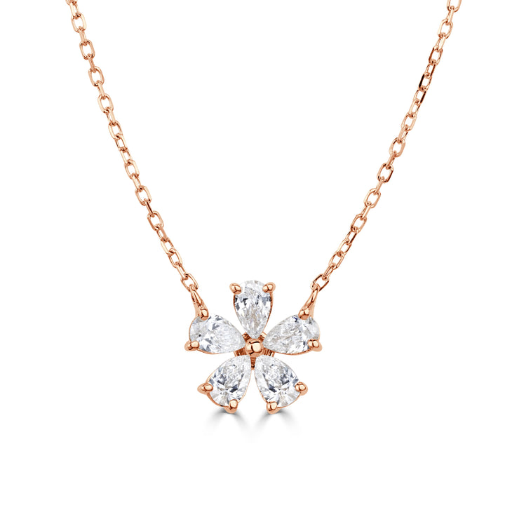 0.48ct Pear Shaped Lab Diamond Floral Pendant in 18K Rose Gold