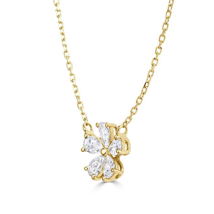 0.48ct Pear Shaped Lab Diamond Floral Pendant in 18K Yellow Gold