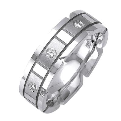 7mm Mens White Gold Lab Diamond Wedding Bands