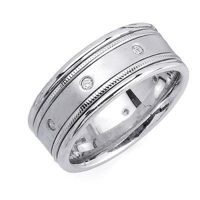 8.5mm Mens White Gold Lab Diamond Wedding Bands