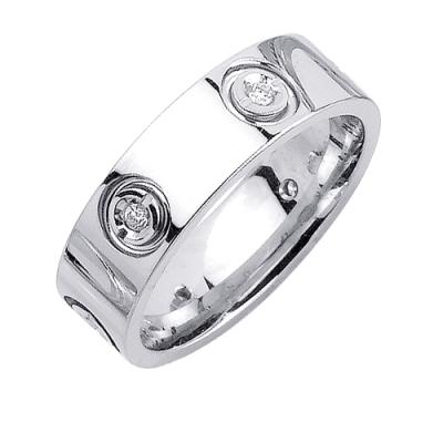 6.5mm Mens White Gold Lab Diamond Wedding Bands